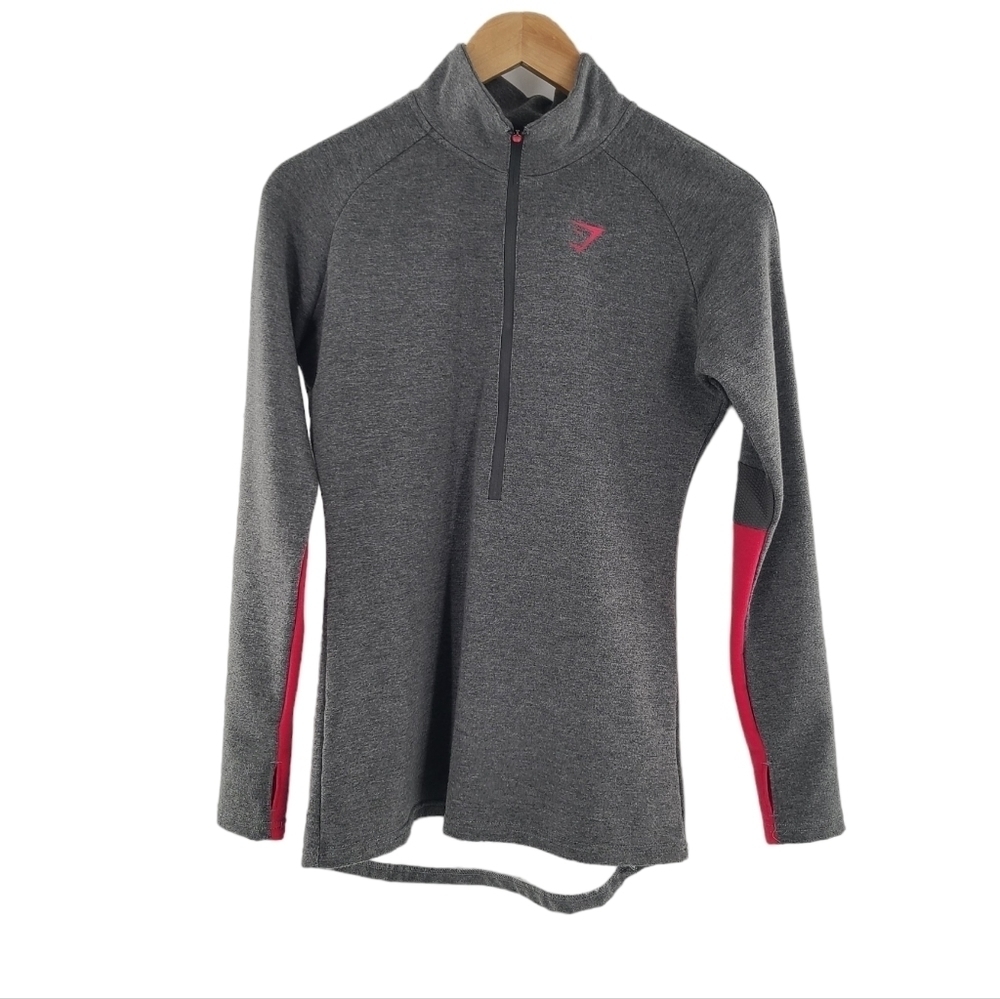 Gymshark Vital Seamless‎ Half Zip Back Pocket Jacket Gray And Pink Sz Medium.